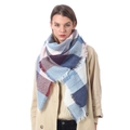 Plaid cashmere-like scarf in blue white and red color blocks with elegant fringe - A103 Blue White Red Plaid