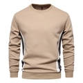 Detail view of khaki sweatshirt with black and white side contrast panels and ribbed cuffs - Apricot