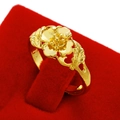Elegant gold flower ring with leaf textures on a red velvet display stand for women - Summer Flower Style (J2308)