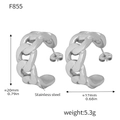 Silver stainless steel C-shaped chain earrings with PVD plating for women - Thick Curb Chain Style(F855) / Steel