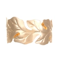 Macro view showing detailed leaf texture and polished gold finish on the metal bracelet - Leaf Shaped Open Bracelet (3751) / Gold