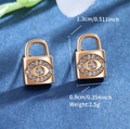 Pendientes de candado oro rosa con ojo turco de cristales y dimensiones del producto - Cerradura del ojo del mal (147号) / Oro rosa