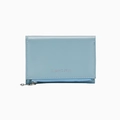 Classic light blue faux leather women's short wallet with silver star lettering and zipper - Blue