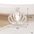 Macro shot of silver crown shoe charm with rhinestones and precise size measurements - C491 Crown