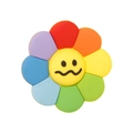 Rainbow silicone flower accessory for pencil case with smiling face design - DIY Shoe Charms - Rainbow Sun Flower