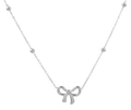 Silver bow pendant titanium steel necklace with small bead accents on a thin chain - Beaded Bow Tie Necklace Silver