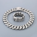 Chunky 31mm silver stainless steel Cuban link necklace and bracelet set with trapezoid clasp - Necklace 65cm / 31mm Matte Steel