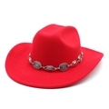 Detail of red wool felt cowboy hat with vintage silver metal chain link decoration - M (56-58cm) / Red