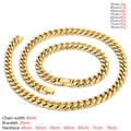 8mm gold Cuban chain set featuring 20cm bracelet and necklace with various length options - 8mm Gold / Bracelet