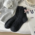 Dark gray wool blend crew socks featuring a pink bow tie detail in a cozy setting - One Size / Dark Gray