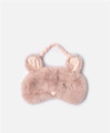 Detail of plush pink rabbit sleep mask with soft faux fur and elastic headband - Pink Rabbit