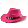 Fuchsia suede western cowboy hat with ethnic turquoise beaded band and metal accents - M (56-58cm) / Rose Red