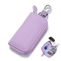 Custodia per chiavi auto in vera pelle viola con cerniera e clip per portachiavi - Viola