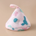 Pink triangular fabric pot lid holder with cactus print and convenient hanging loop - Pink Cactus Pot Lid Hat (120°C Heat Resistant)