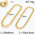 Goldenes Edelstahl-Armband-Set mit Magnetverschluss und polierten runden Kettengliedern - O-Kette (Kleine Größe) / Gold