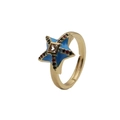 Adjustable copper star ring with blue enamel and colorful cubic zirconia in gold plating - Adjustable Open / Blue