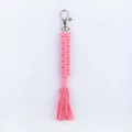 Handwoven pink cotton rope keychain with a durable metal lobster clasp and fringe detail - Deep Pink