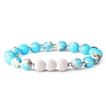Elastic beaded bracelet with blue-green marble texture and white volcanic stones - Blue Emperor Stone & White Lava Stone