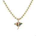 Collar de cuentas doradas con colgante de raya y gemas de colores estilo oceánico - 0278 Raya (Cadena de bolas)