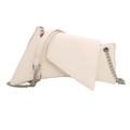 Minimalist white geometric asymmetric shoulder bag with silver chain and matte PU finish - White