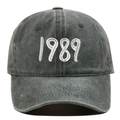 Detailed view of the 1989 embroidery on a vintage washed cotton baseball cap texture - Army Green