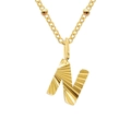 18k gold plated titanium necklace featuring a 3D textured letter N alphabet pendant - Letter N / Gold