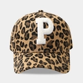 Detail of leopard print baseball cap featuring a white towel embroidered letter P patch - Adjustable / 9# P Letter Patch