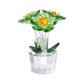 Crystal flower figurine with green and yellow blossoms on clear base for home decor - Heart Flower-Grass Green
