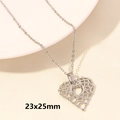 Silver heart-shaped necklace with mesh hollow design and 23x25mm pendant size - Grid Heart / 23x25mm / Silver