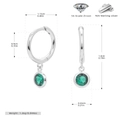 Detail view of 925 sterling silver hoop earrings with emerald green zircon pendants - 925 Silver / May White Gold Plated (Emerald Zirconia)