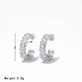 Silver plated titanium steel C-shaped earrings with geometric clear cubic zirconia - Silver-White Zircon