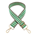 Detailed view of green and beige striped canvas strap with golden metal lobster clasps - Emerald Green
