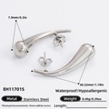 Polished silver hollow drop earrings in stainless steel with dimension and weight details - 18K Gold Plated / Curved Waterdrop Silver (EH11701S)