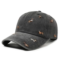 Casquette de baseball vintage en coton délavé gris foncé avec broderie chien - Noir