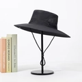 Men's outdoor sun protection bucket hat in black quick-dry fabric with breathable mesh - Black (Drawstring 12cm)