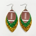 Detail von mehrlagigen American Football Kunstleder-Ohrringen mit grünem und goldenem Glitzer - Stil 3-Brauner Fußball Grün Gold Glitzer