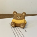 Figurine d'ours en bois sculpté à la main comme porte-stylo de bureau et décor - Ours Boule de Riz