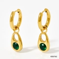 Gold-plated stainless steel earrings with emerald green zircon teardrop pendants - Gold Earrings - Green Zircon (KDE762)