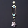 Dreamy purple suncatcher with celestial moon sun charms and natural crystal prism - Dreamy Amethyst Five-pointed Star Wind Chime