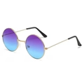 Retro round metal sunglasses with gold frame and purple to blue gradient lenses - Purple Blue Gradient