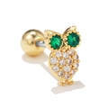 Pendiente de cartílago búho dorado con ojos verdes esmeralda y circonitas brillantes - Búho