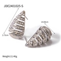 Pendientes de gota en acero inoxidable plateado con cristales rayados y diseño hueco - Pendientes de Gota de Agua con Diamantes de Imitación Huecos JDE2401025-S