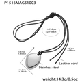 Pendaglio a ciottolo in acciaio inossidabile su collana lunga in pelle nera - Ciottolo Irregolare Acciaio (P1516)-134cm
