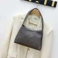 Chic grey woven texture hobo bag with a metallic finish and seamless shoulder strap - Gray