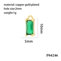 18K gold plated copper rectangular green zircon pendant charm for jewelry making - Gold/Green Zirconia(P04246)