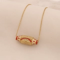 Collar dorado con colgante de cilindro de ojo turco en esmalte rojo y blanco sobre cadena - Mármol Rojo