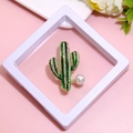 Elegant gold cactus brooch with green enamel, rhinestones and pearl in a gift box - XZ027-Gold Cactus-Boxed