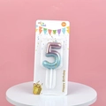 Number 5 galaxy birthday candle with blue purple gradient and gold glitter in packaging - Number 5 / Pink and Green Gradient