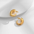 Orecchini a cerchio a C spessi placcati in oro 18K in uno stile vintage francese minimalista - Oro