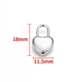 Detailed view of silver heart padlock pendant with dimensions 18mm height and 11.5mm width - Silver Polished Heart Padlock Pendant 18mm